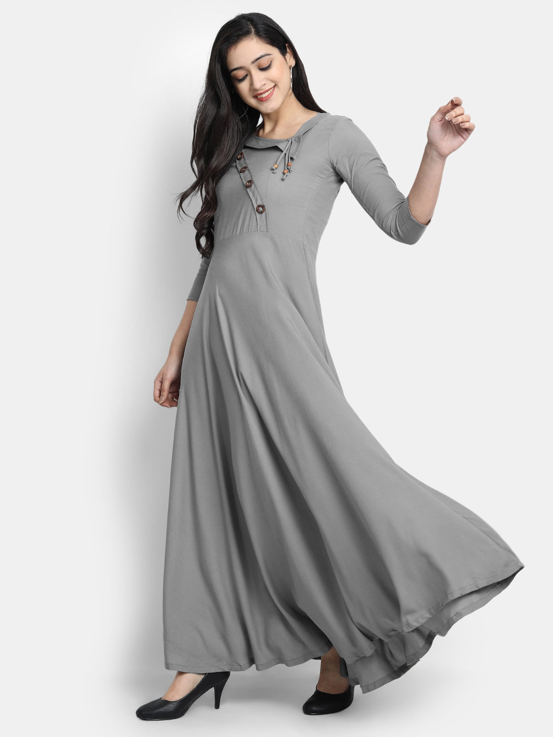 Women Grey Solid Maxi Dress
