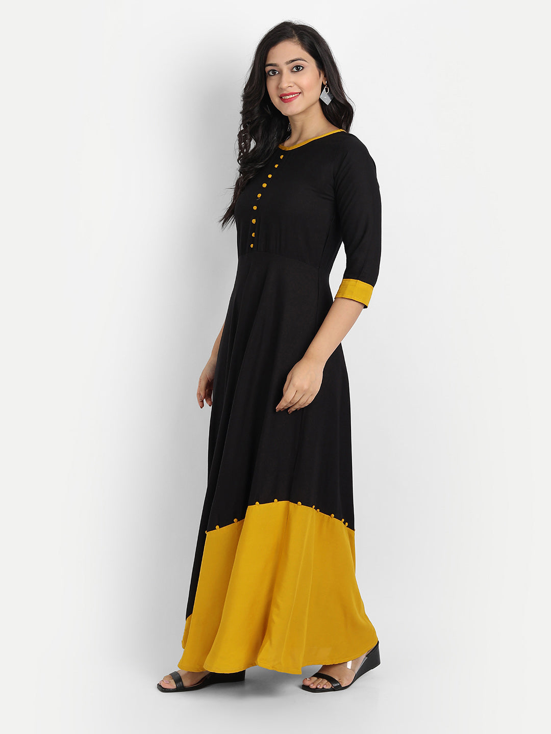 Women Black & Mustard Yellow Liva Maxi Dress