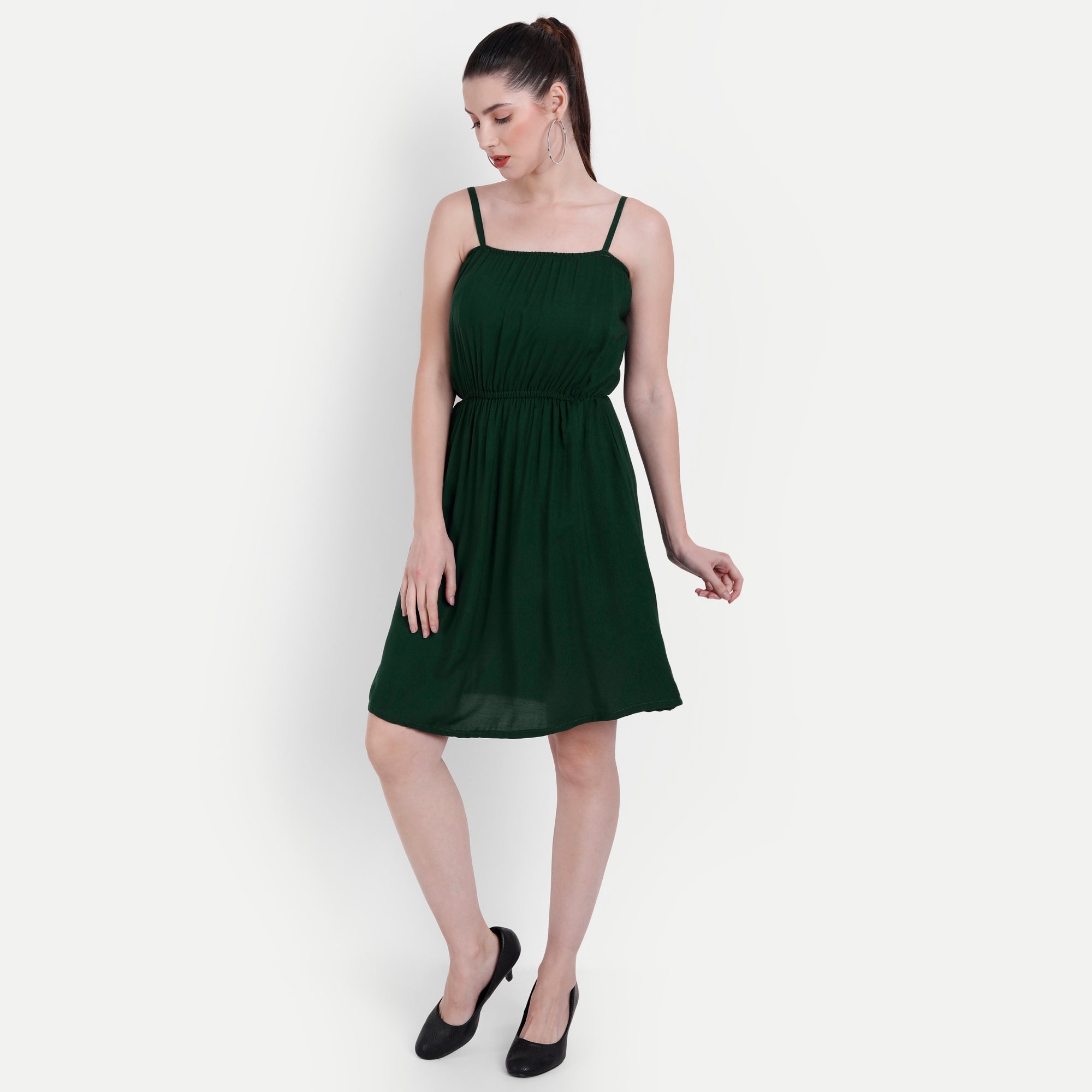 Women Green Solid Fit & Flare Dress