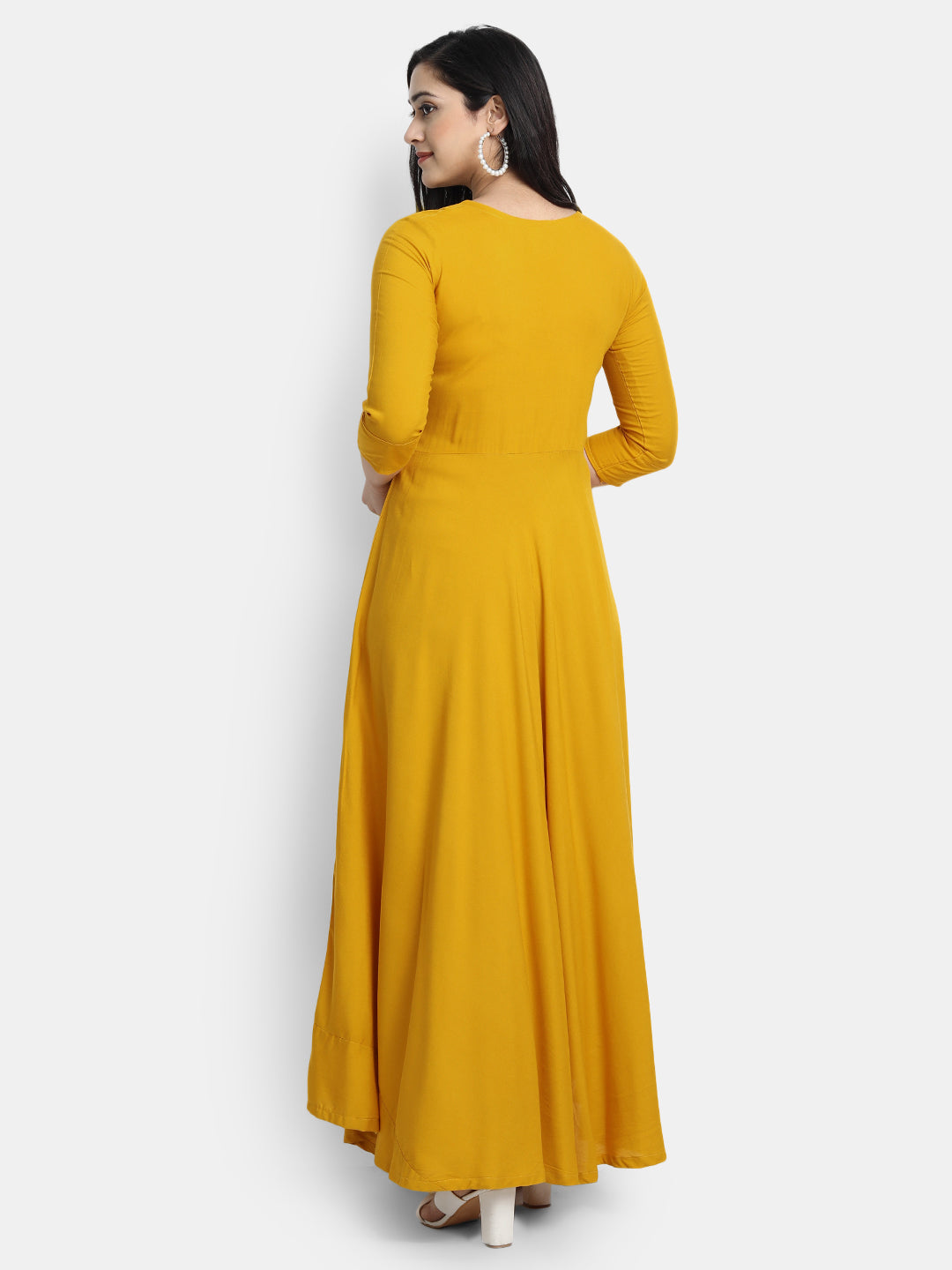 Women Mustard Solid anrkali Maxi Dress