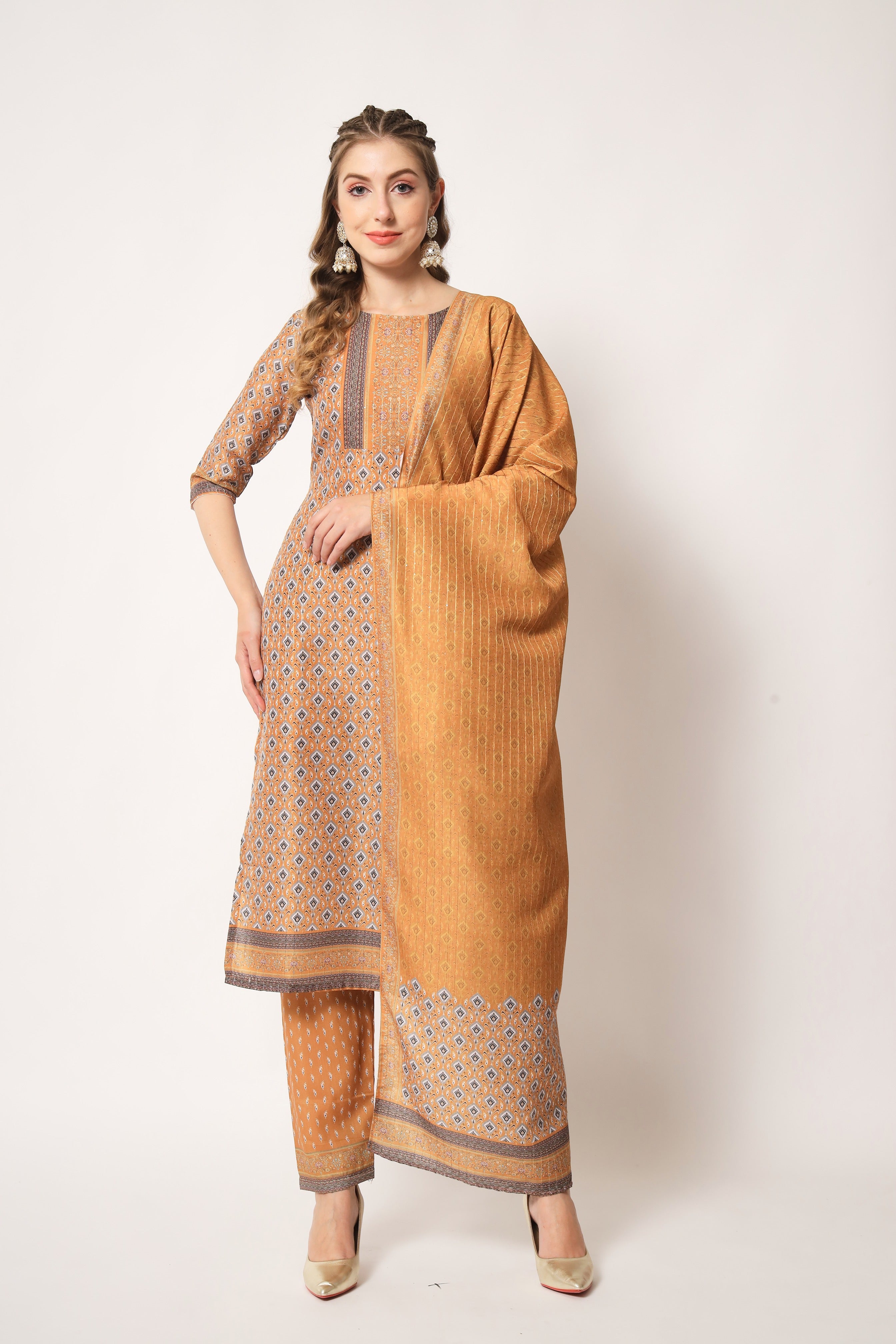Embroidered Muslin Orange Trendy Salwar Kameez For Women