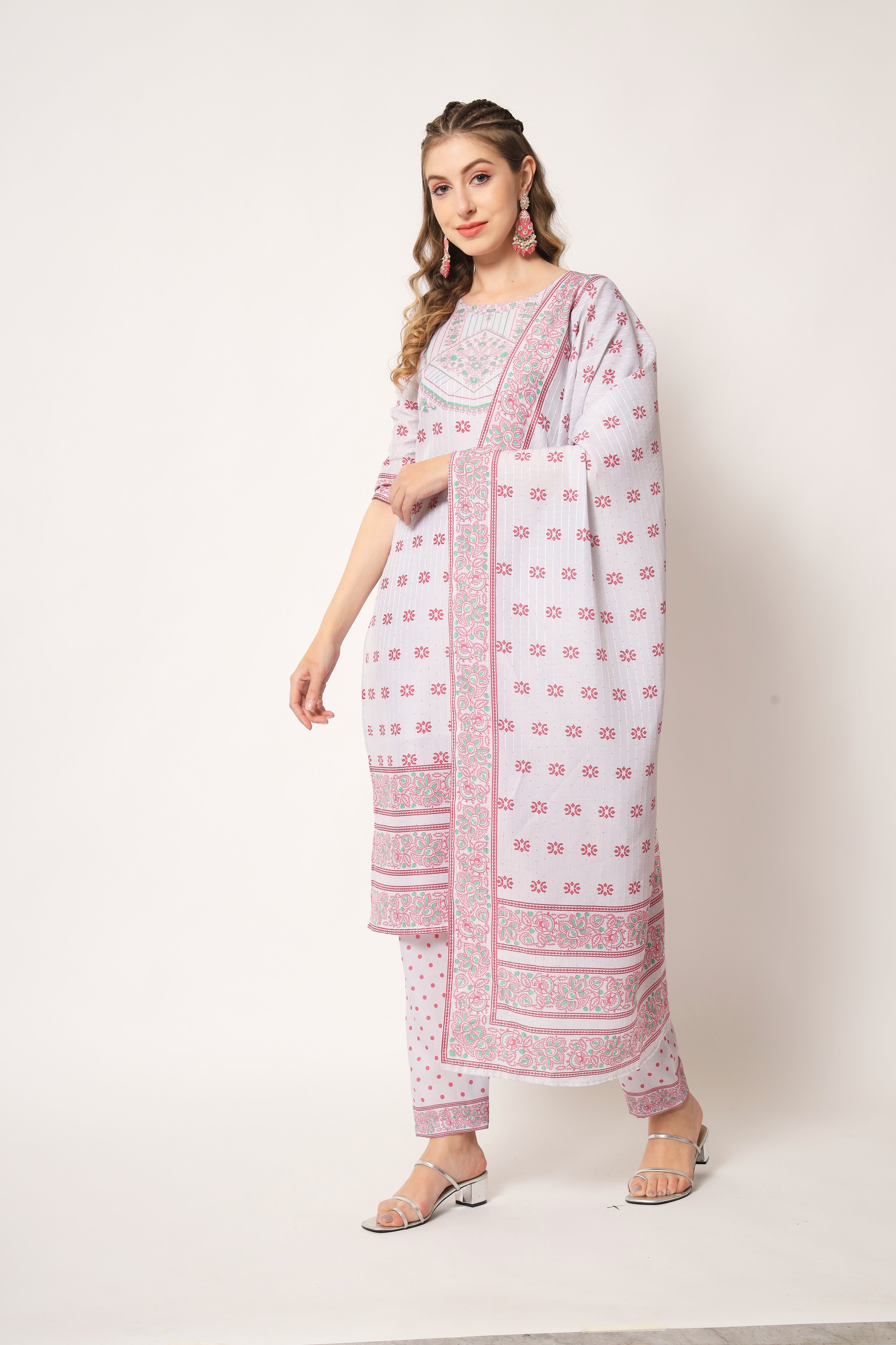 Embroidered Muslin White & Red Trendy Salwar Kameez For Women