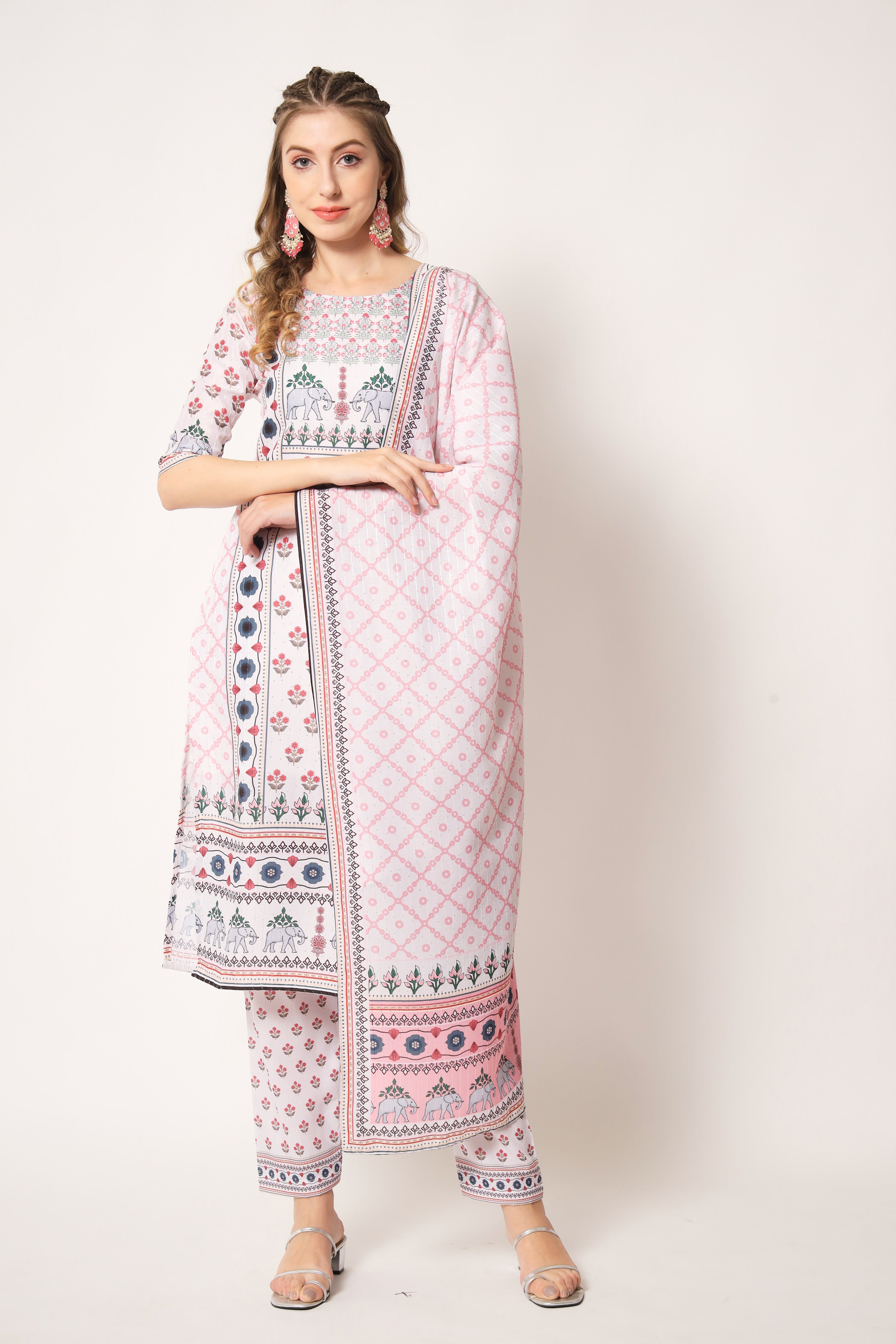 Embroidered Muslin White & Blue Trendy Salwar Kameez For Women