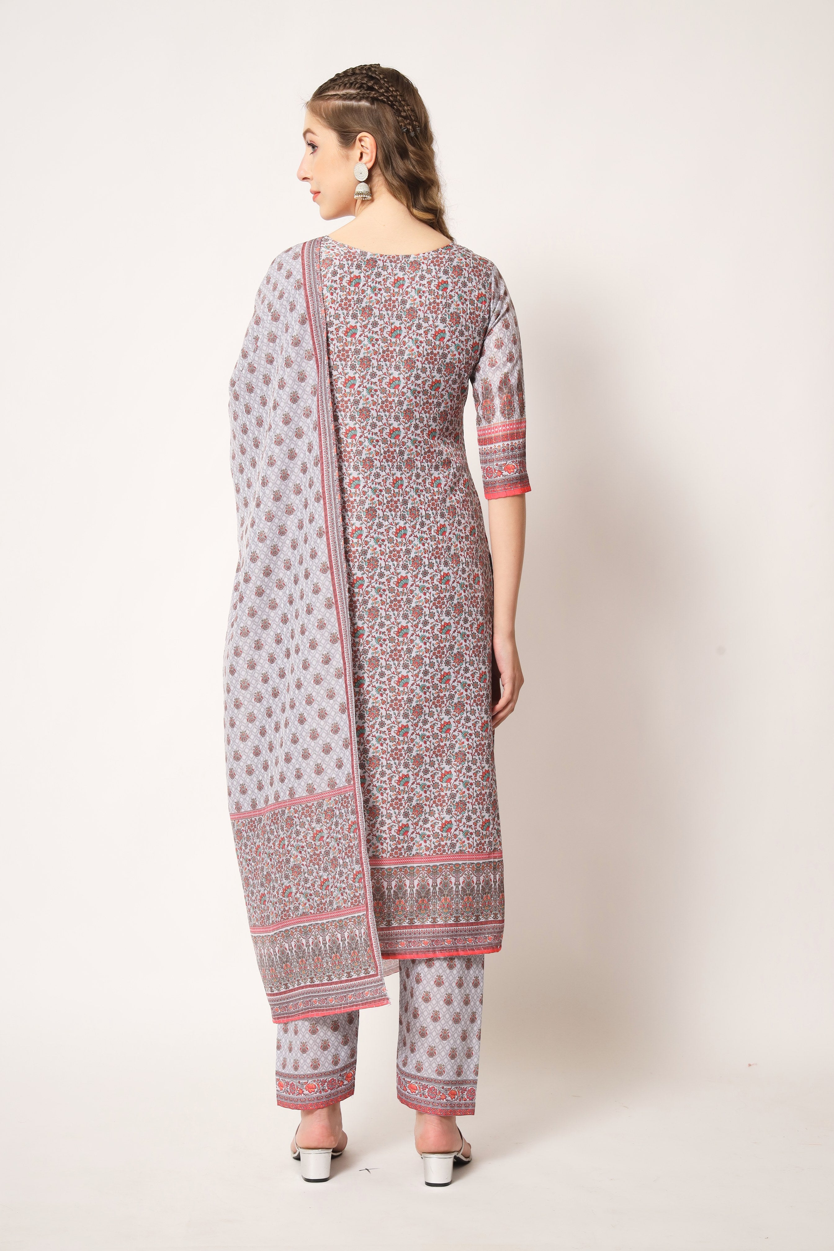 Embroidered Muslin Grey & Red Trendy Salwar Kameez For Women