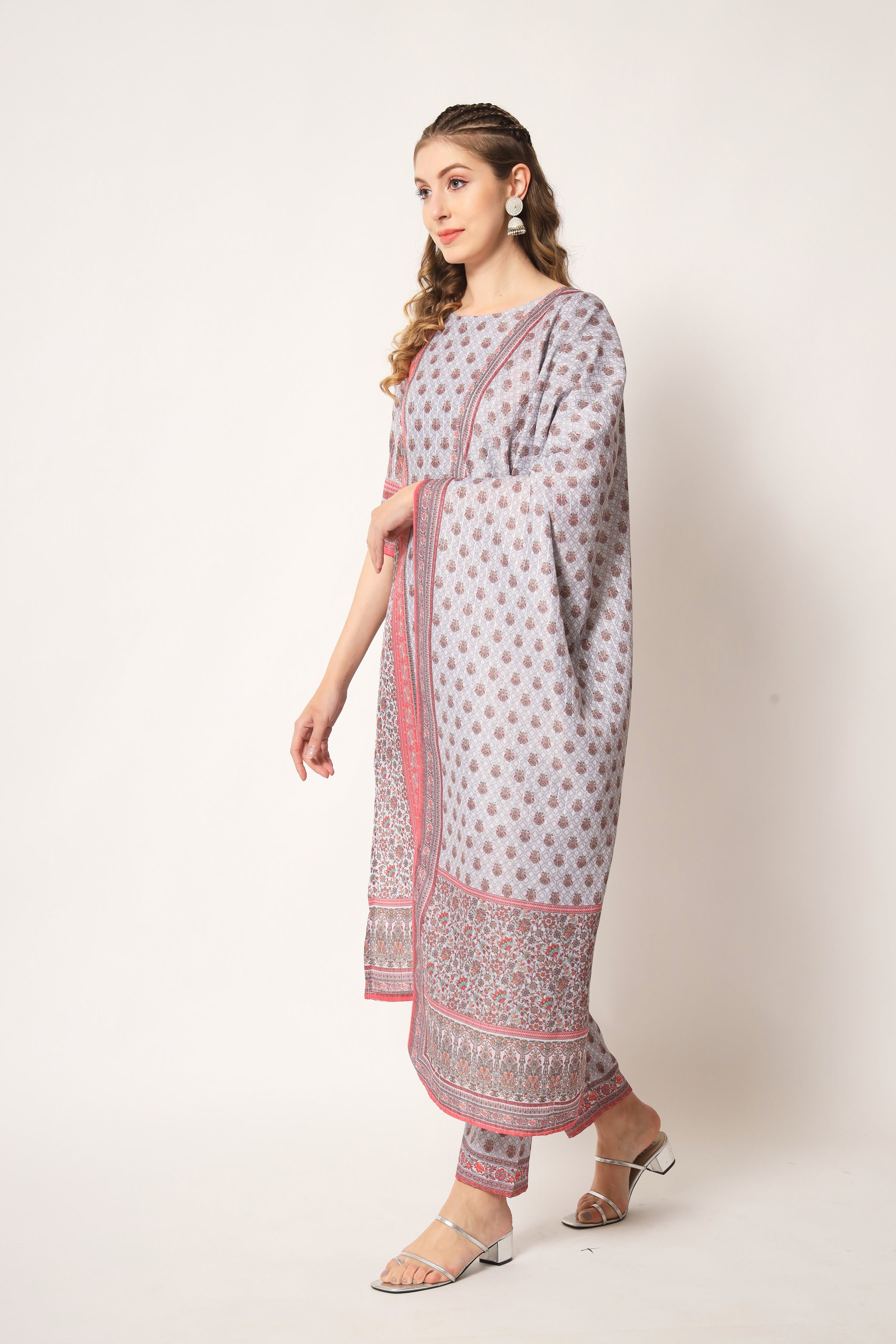Embroidered Muslin Grey & Red Trendy Salwar Kameez For Women