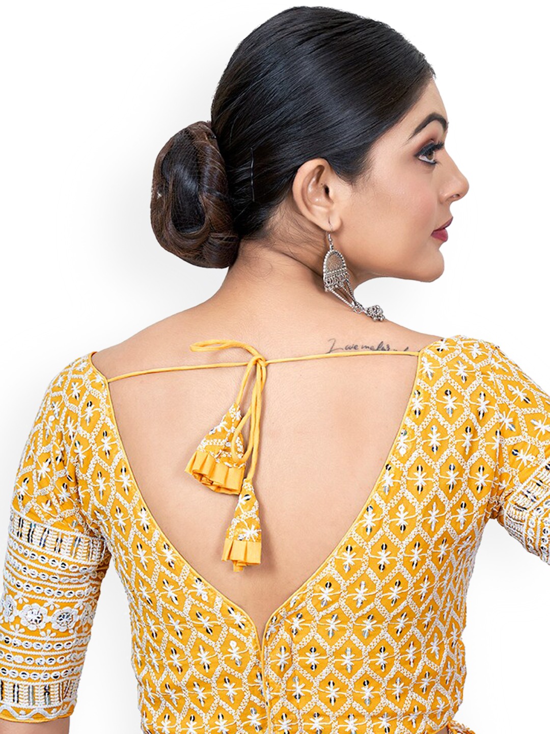 Yellow Embroidered Sequinned Saree Blouse For Women