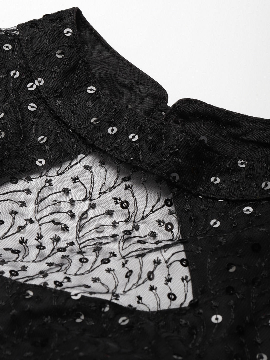 Black Sequinned Net Saree Blouse For Women