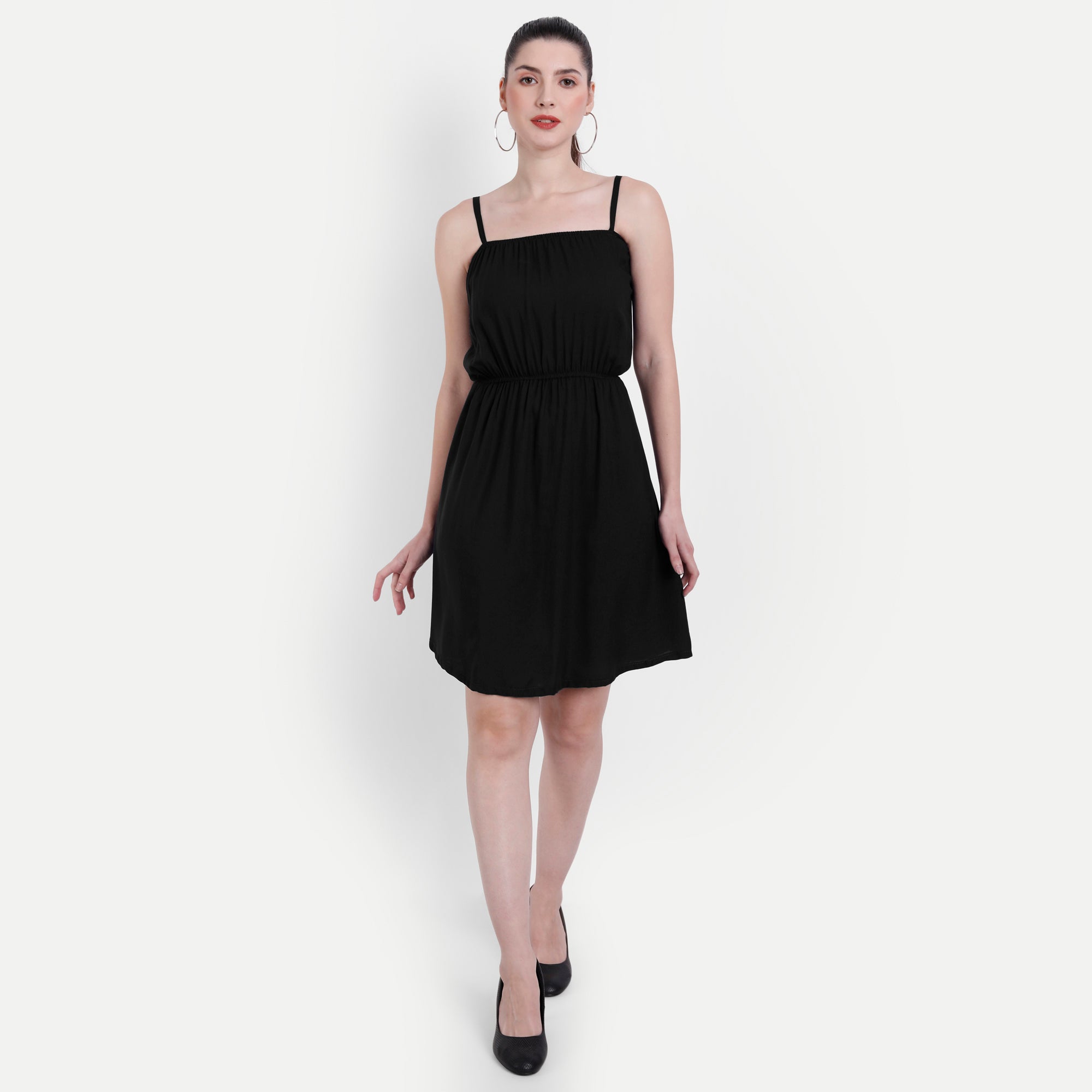 Women Black Solid Fit & Flare Dress