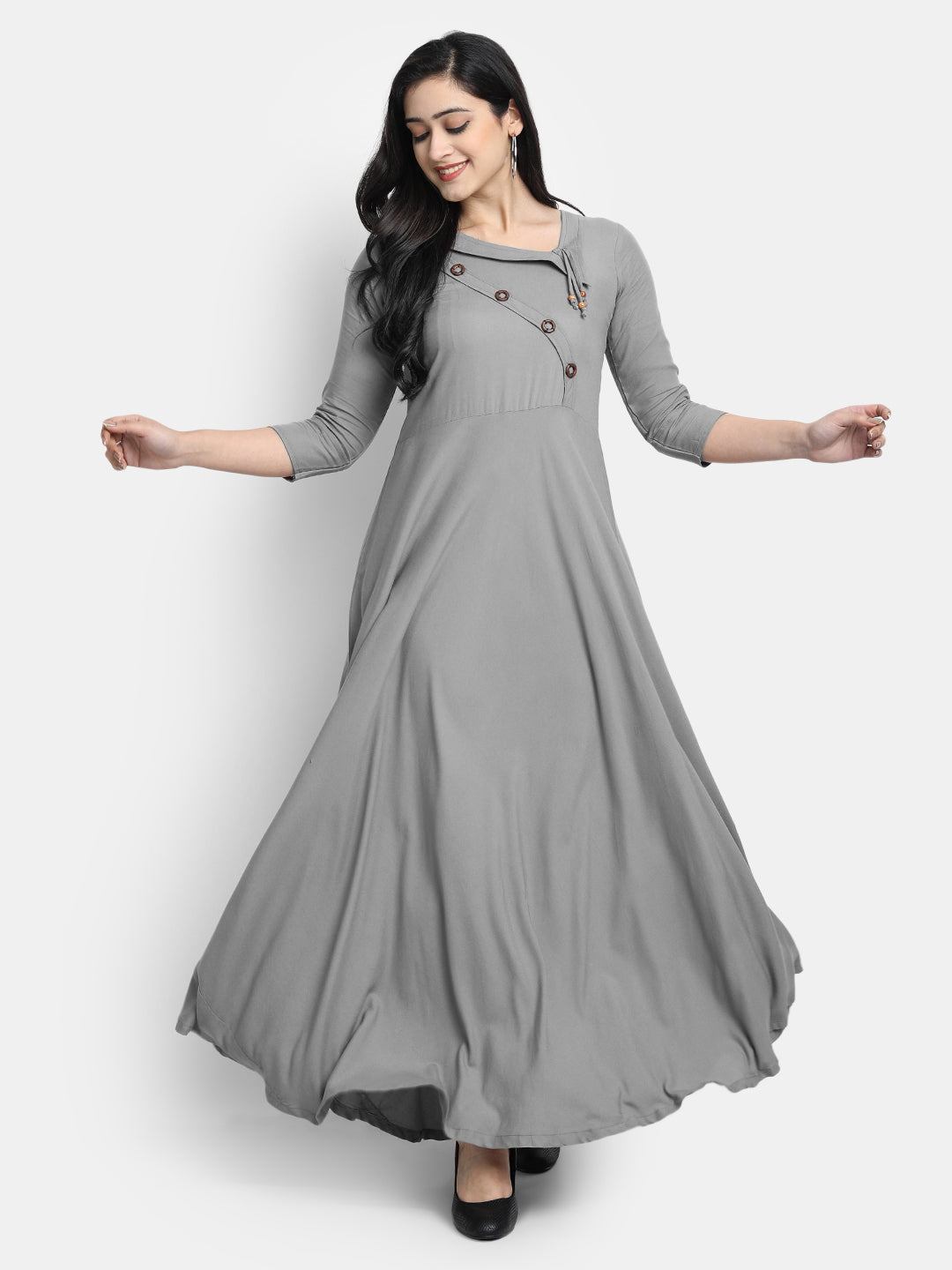 Women Grey Solid Maxi Dress