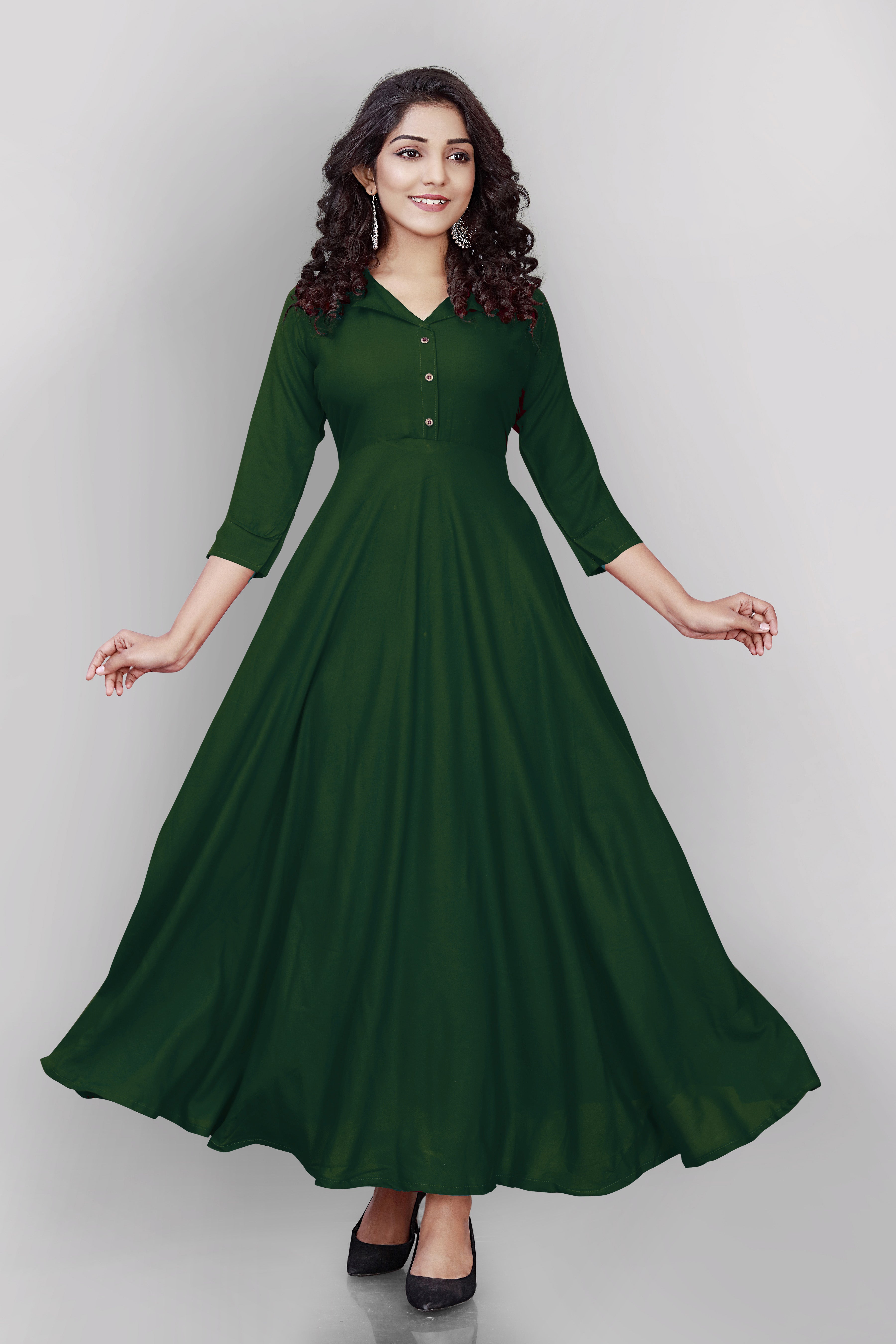 Women Green Anarkali Kurta Maxi Dress