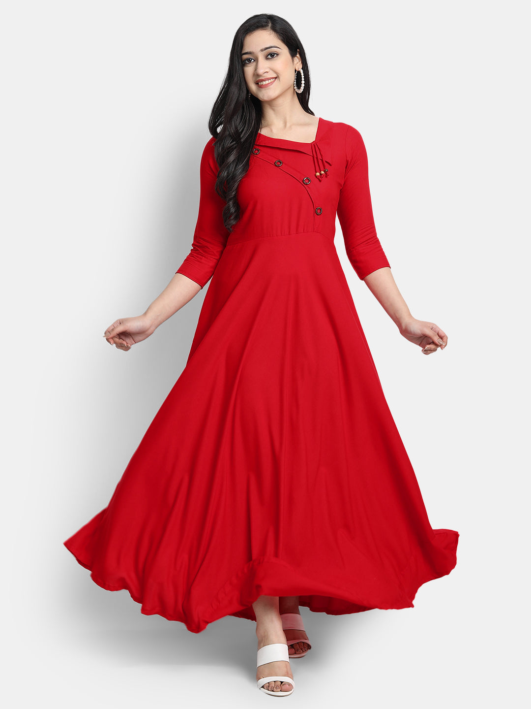 Women Red Solid Maxi Dress
