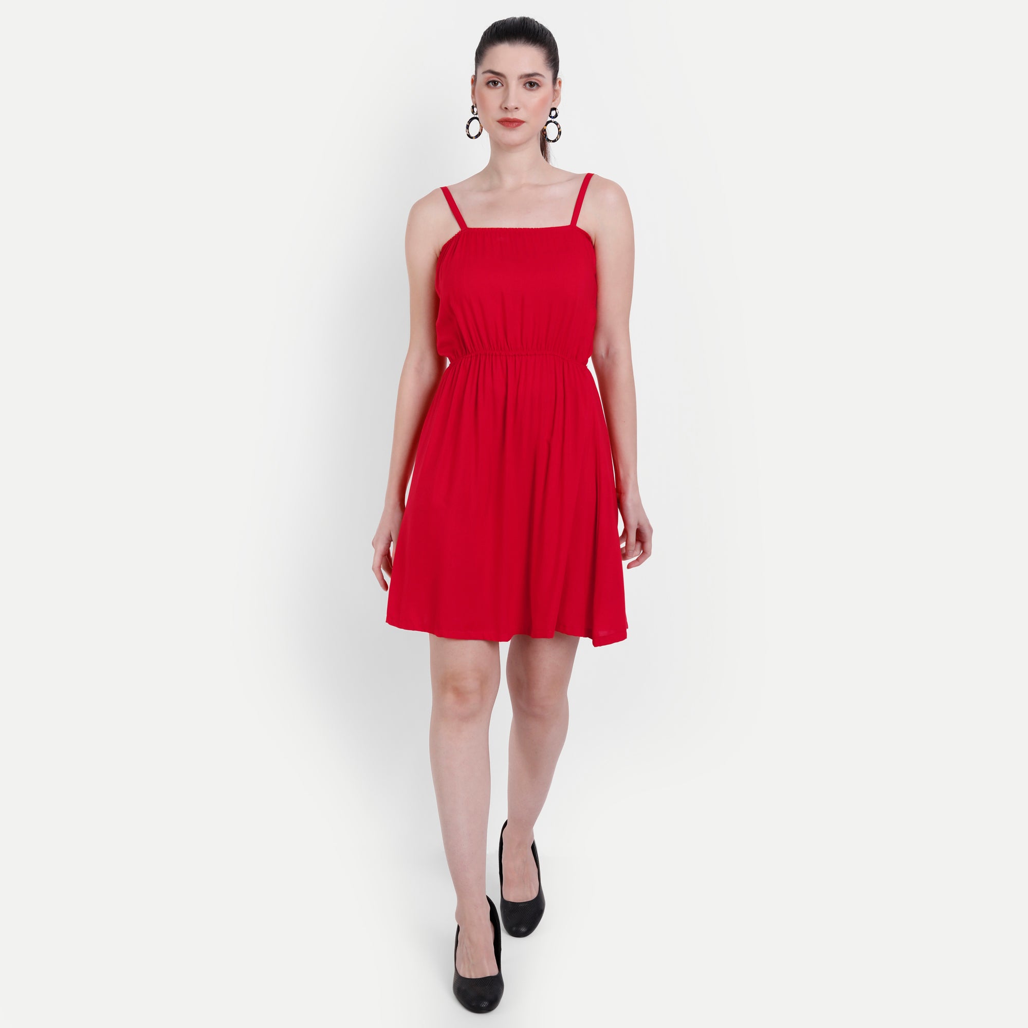 Women Red Solid Fit & Flare Dress