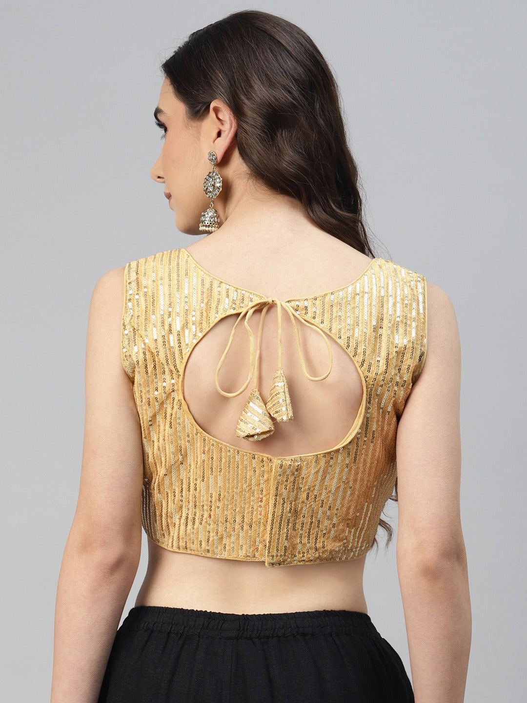 Golden Sequinned Georgette Saree Blouse For Women