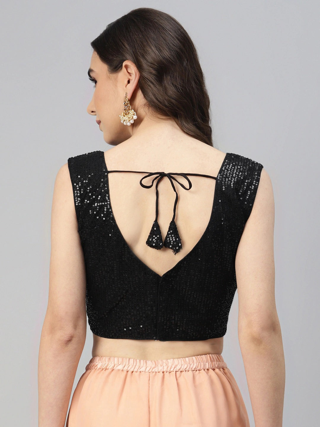 Women Black Sequined Padded Saree Blouse