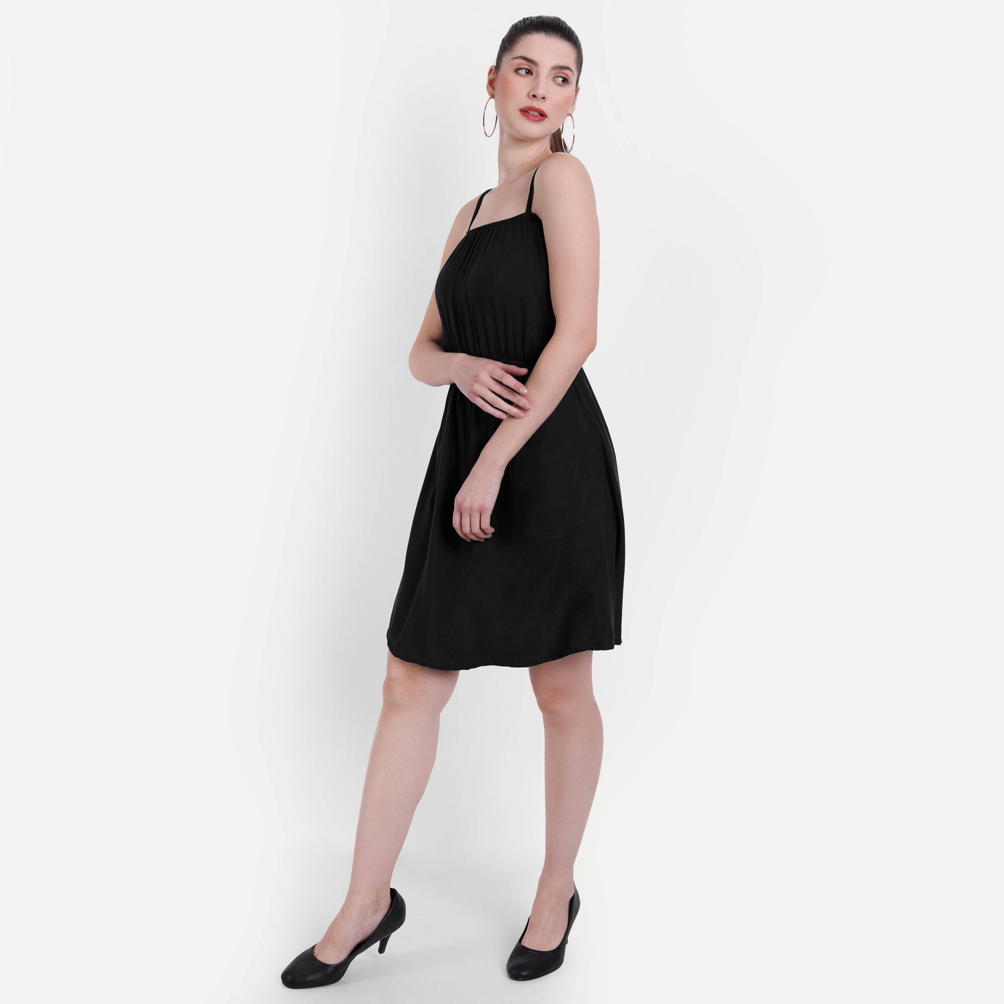 Women Black Solid Fit & Flare Dress