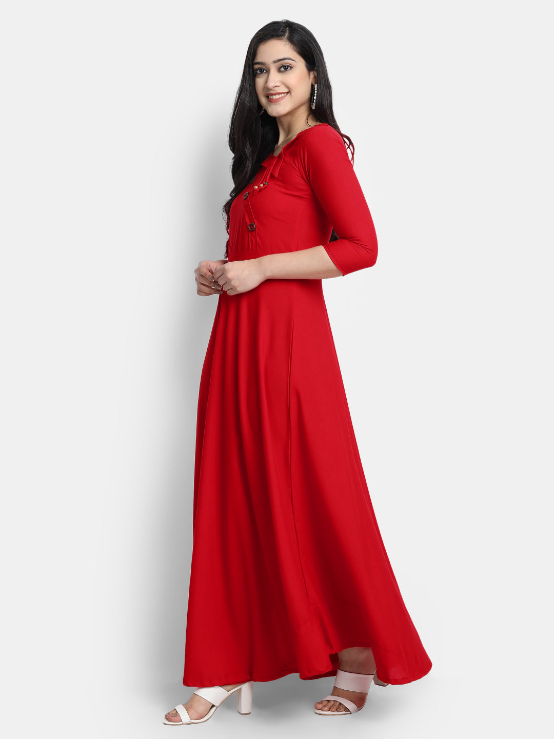 Women Red Solid Maxi Dress