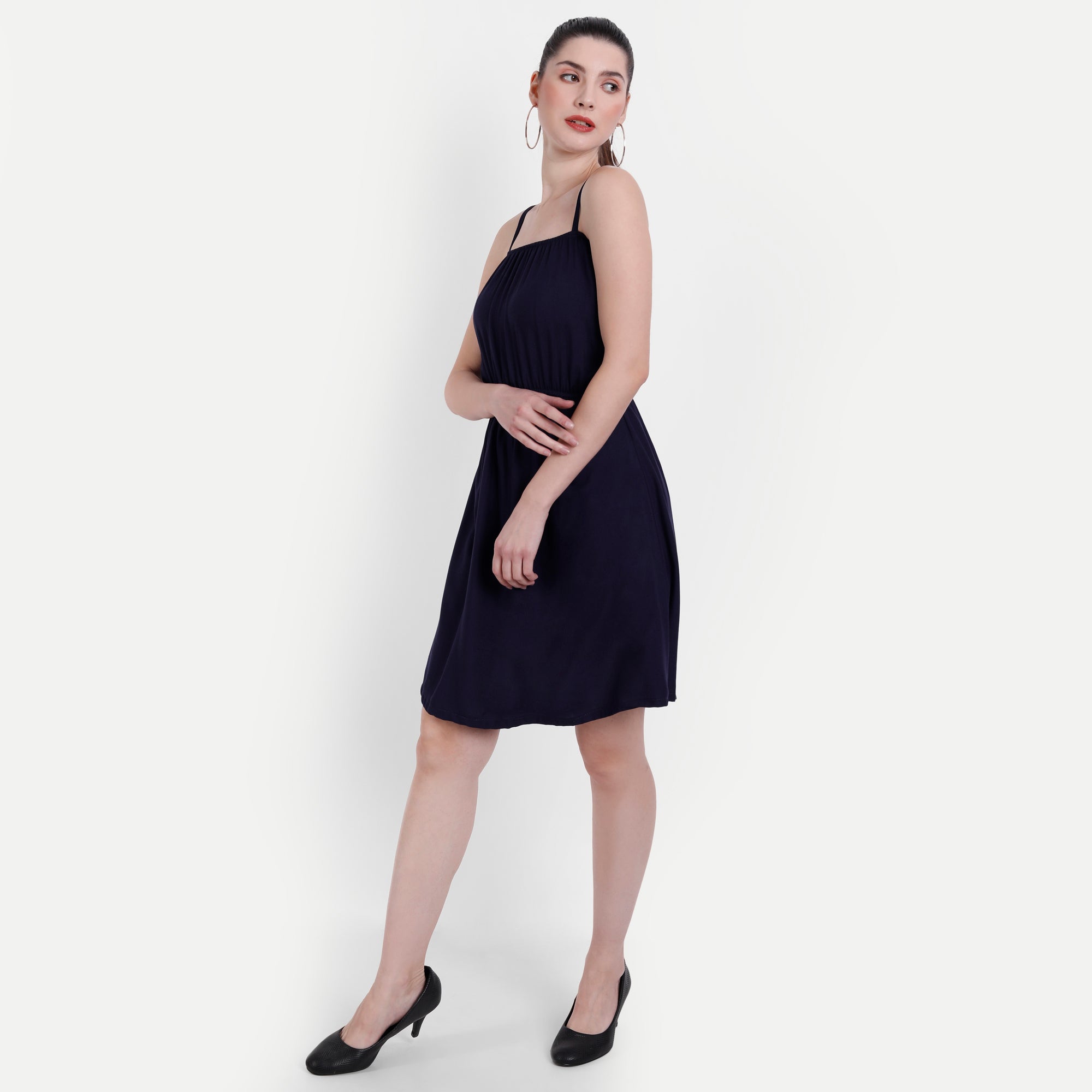 Women Navy Blue Solid Fit & Flare Dress