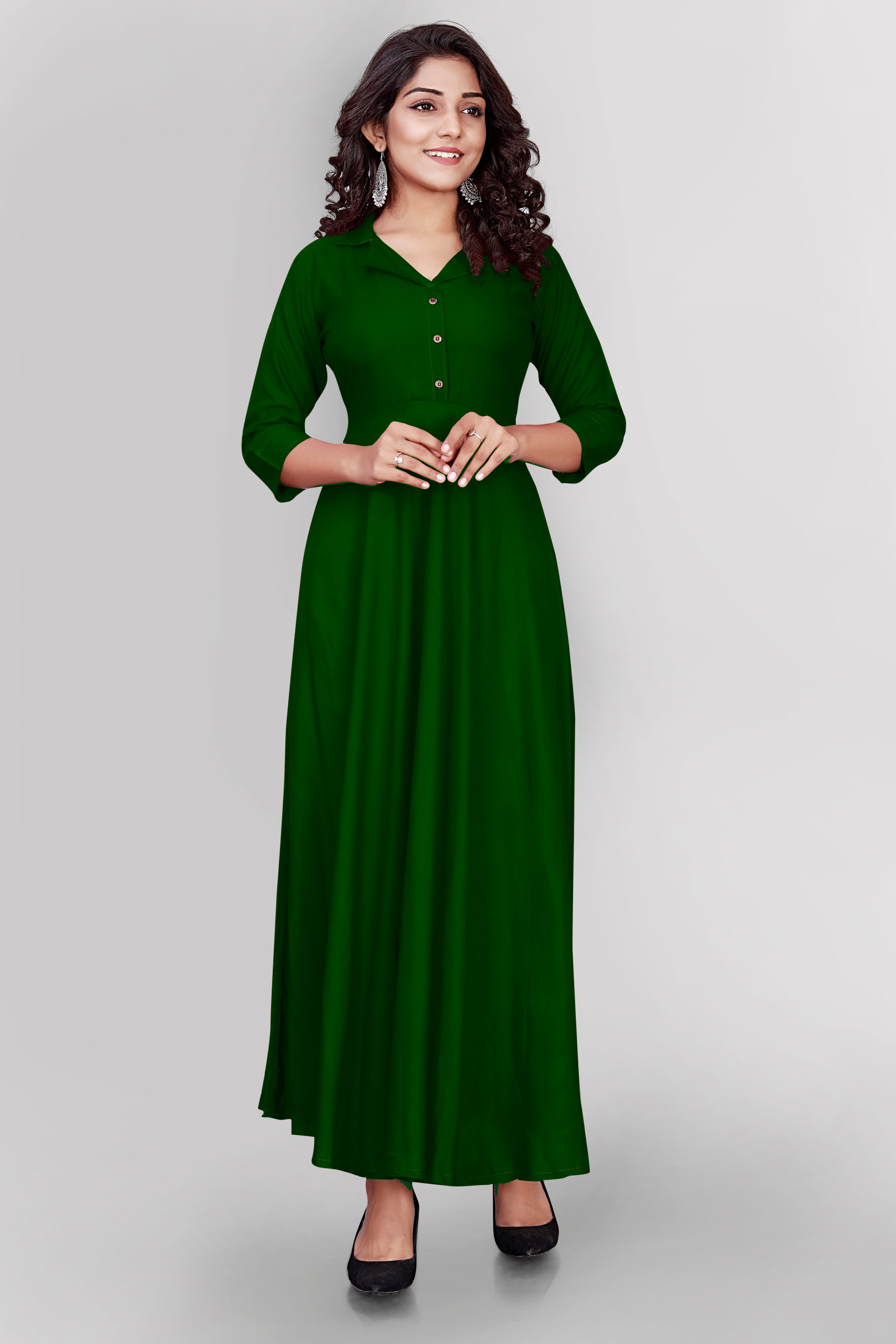 Women Green Anarkali Kurta Maxi Dress