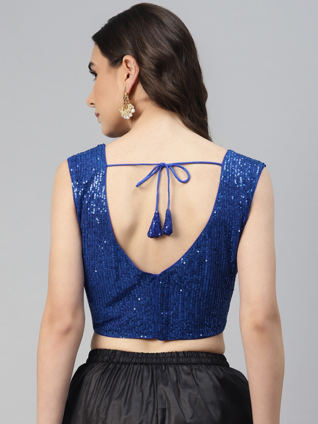 Women Blue Sequined Padded Saree Blouse