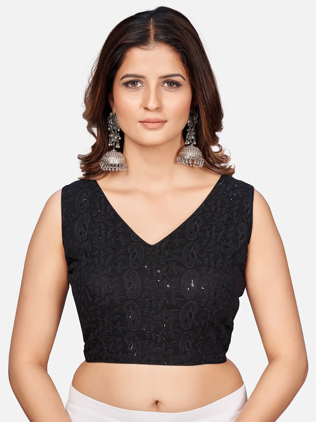 Black Embroidered Chikankari Saree Blouse For Women