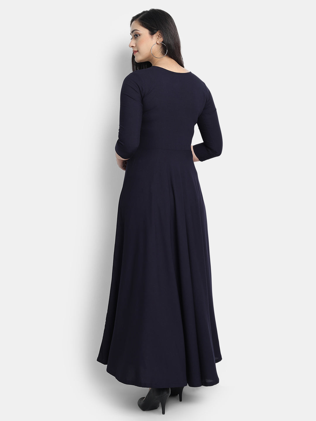 Women Navy Blue Solid Maxi Dress