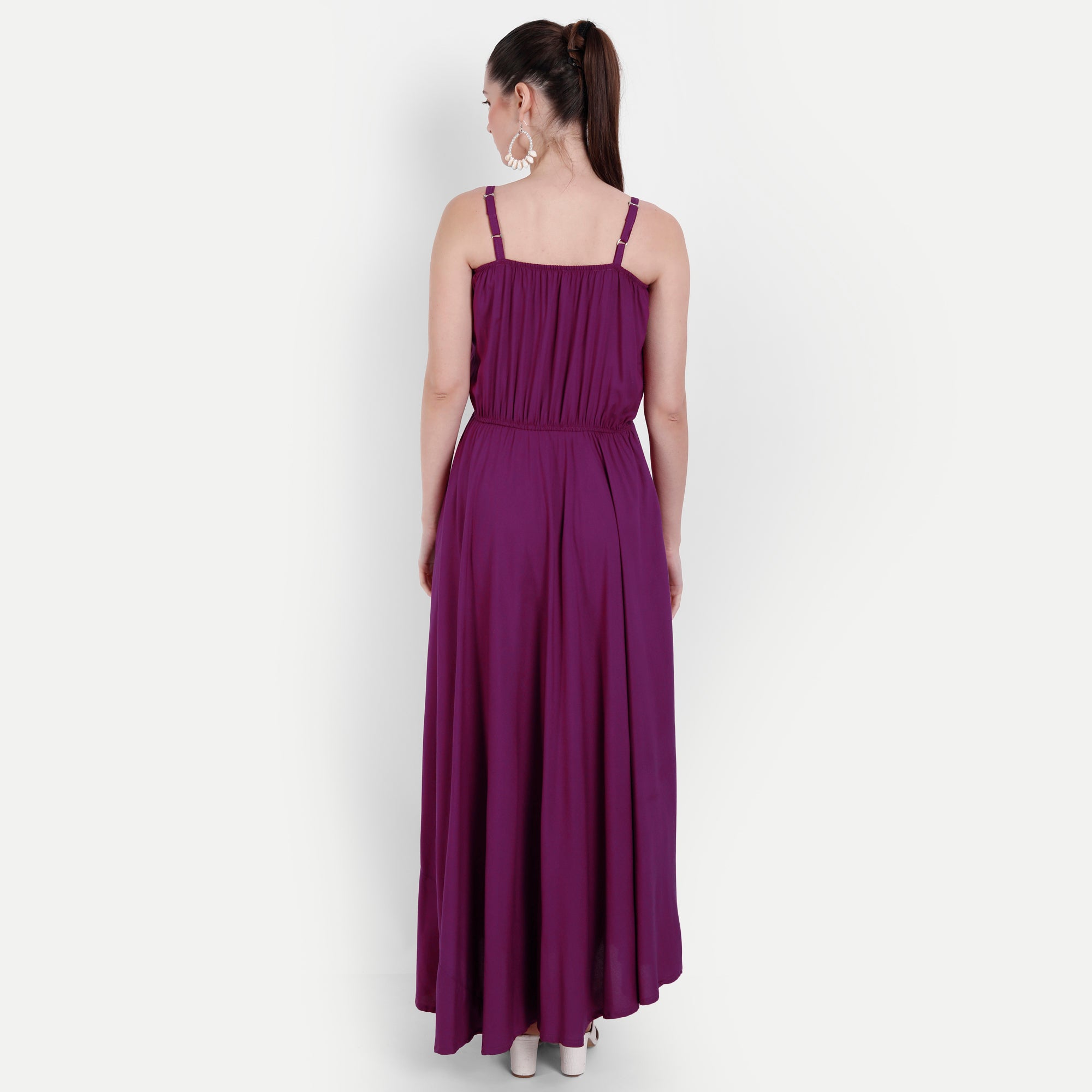 Women Burgundy Fit and Flare Shoulder strap Maxi Dress