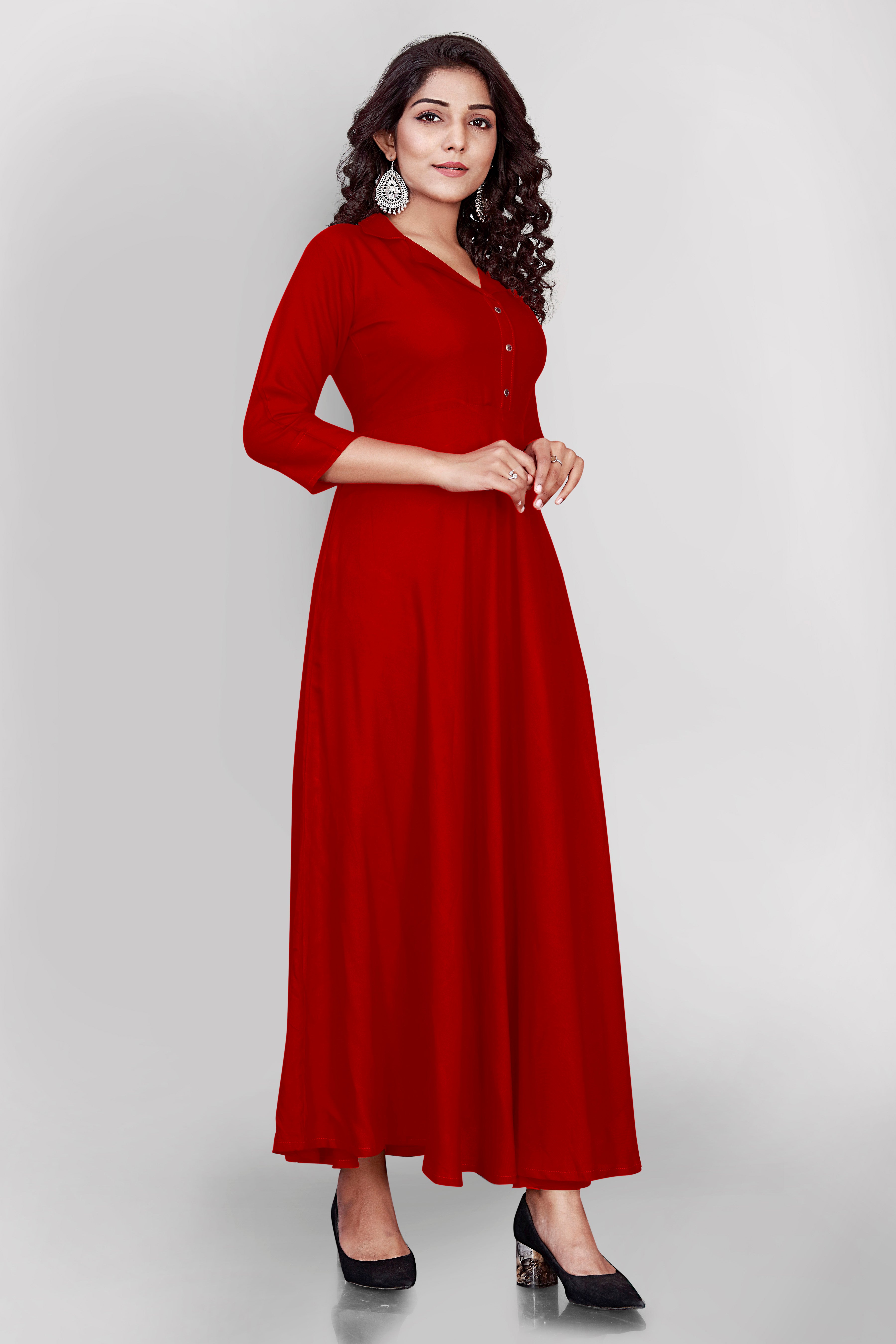 Women Red Ethnic Anarkali Kurta Maxi Dress