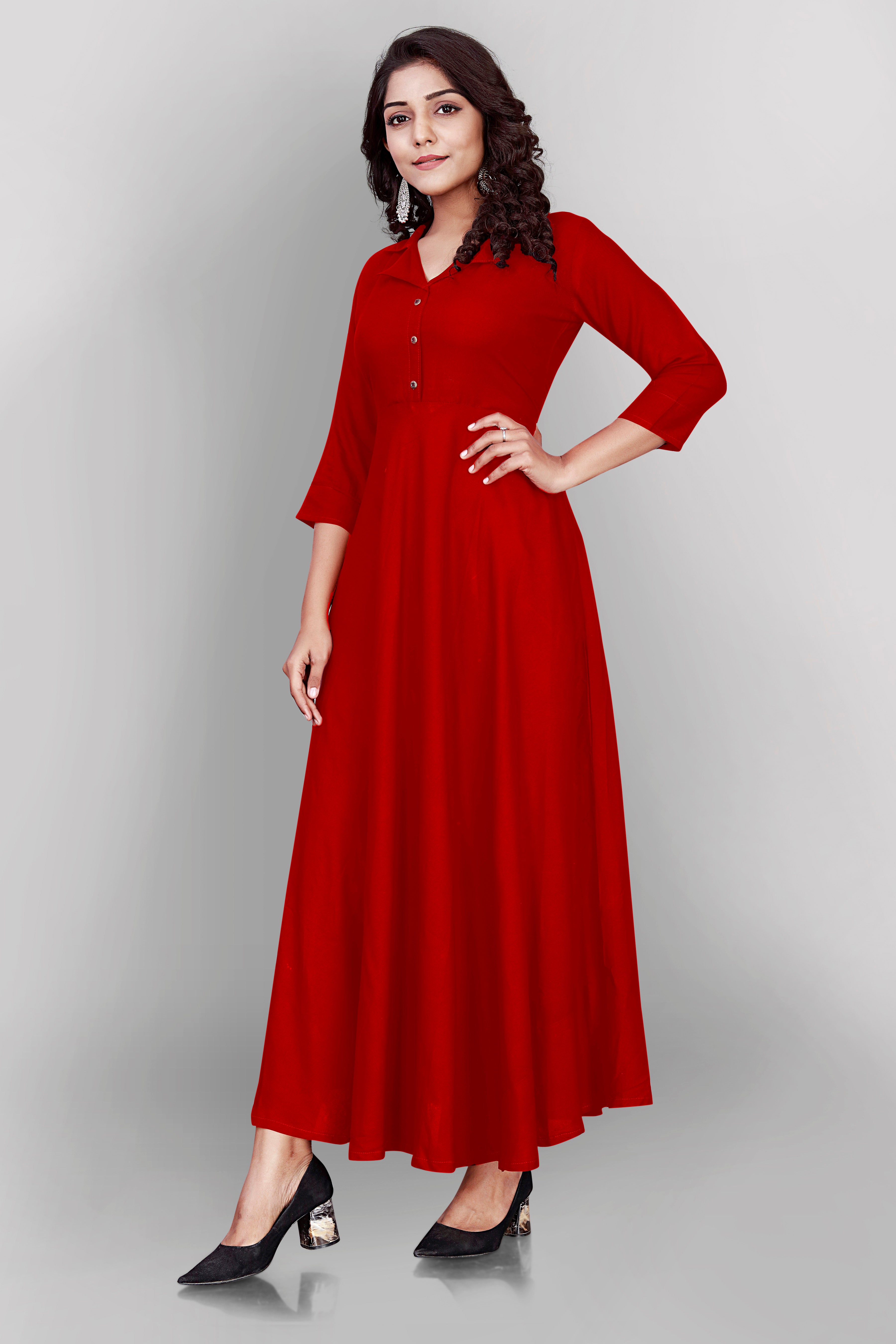 Women Red Ethnic Anarkali Kurta Maxi Dress