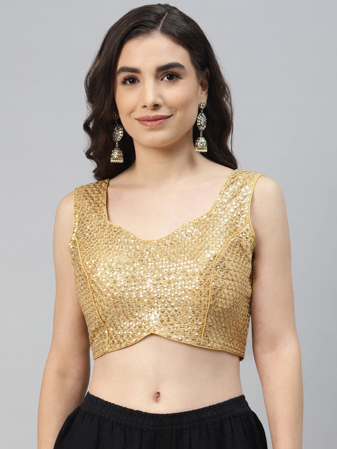 Golden Sequinned Georgette Saree Blouse For Women