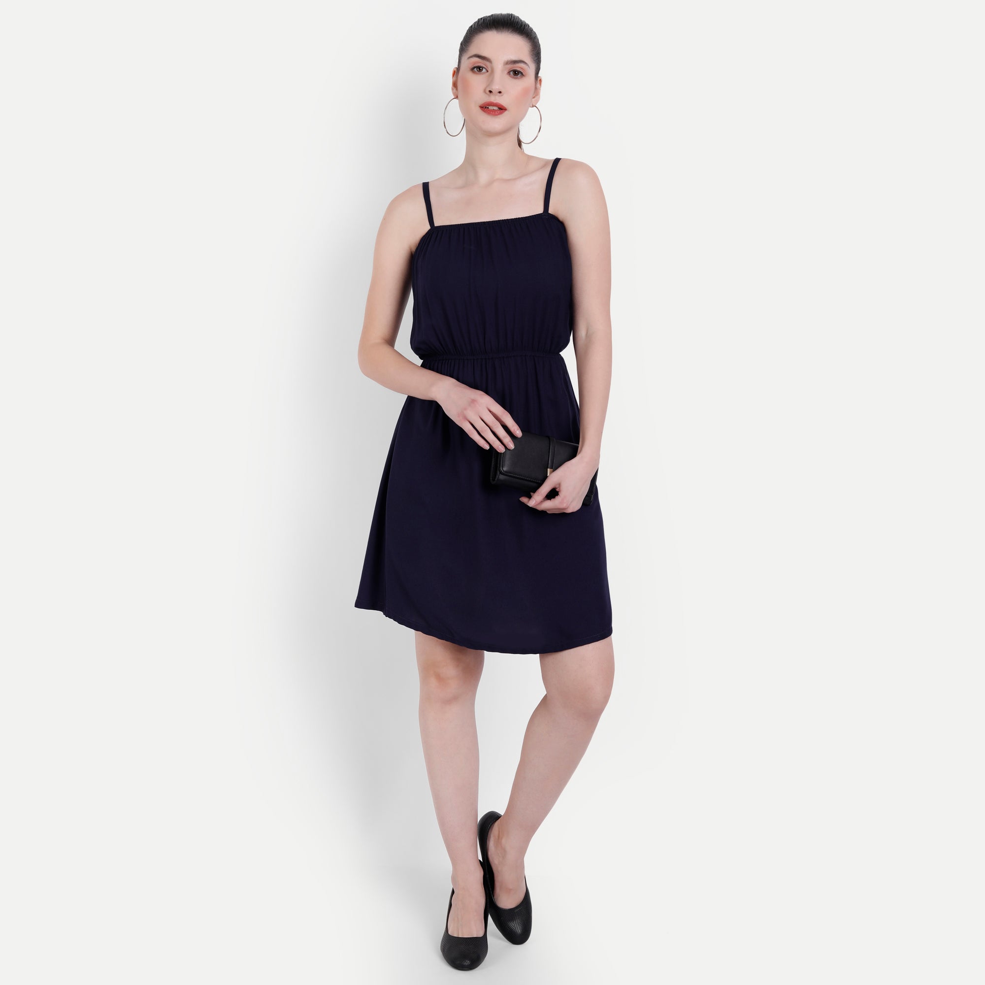 Women Navy Blue Solid Fit & Flare Dress
