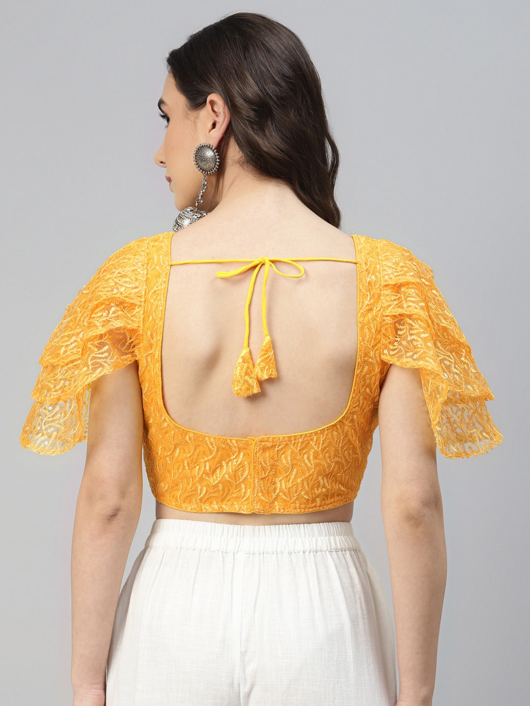 Women Yellow Sequined Padded Saree Blouse