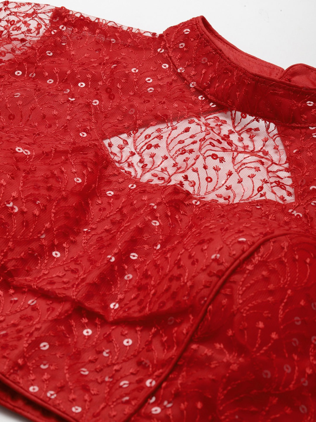 Women Red Sequined Padded Saree Blouse