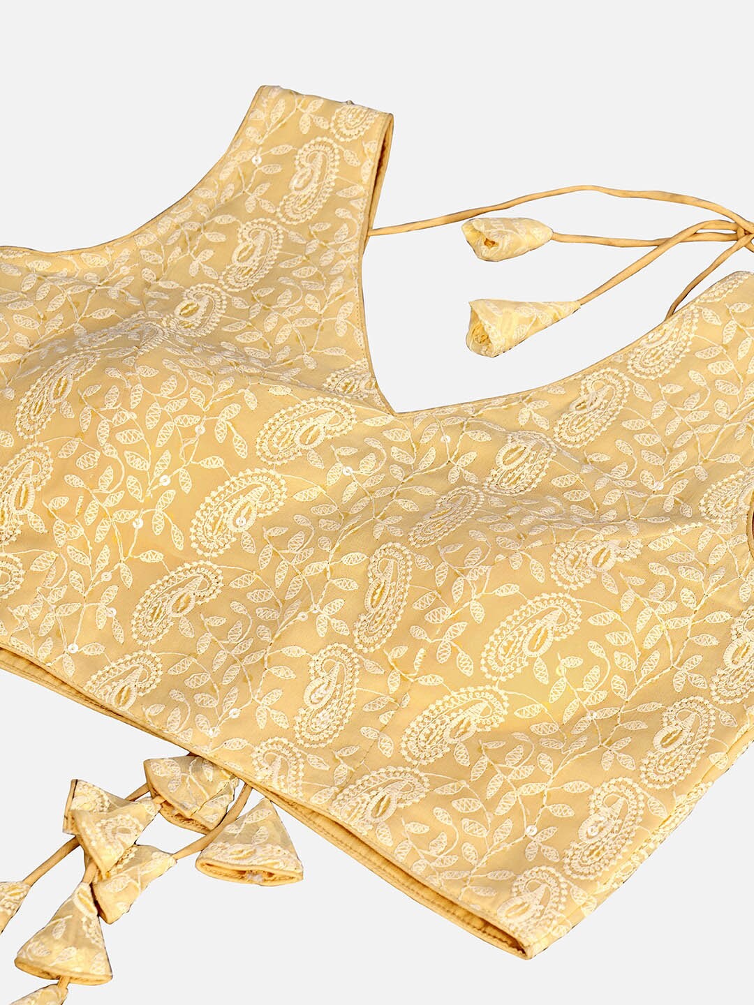 Golden Embroidered Chikankari Saree Blouse For Women