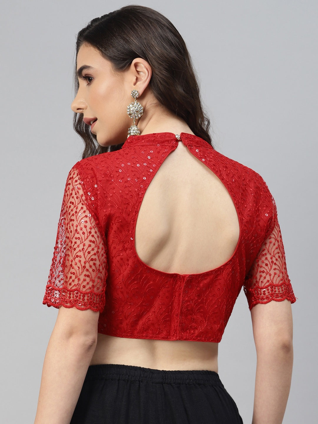 Women Red Sequined Padded Saree Blouse