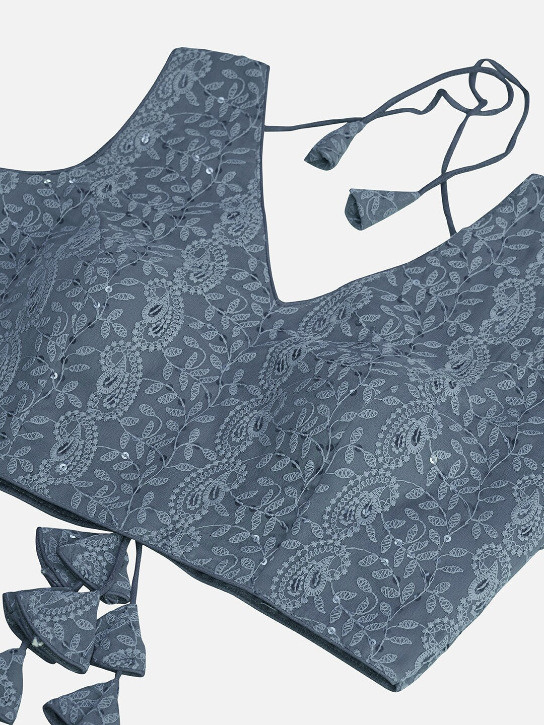 Grey Embroidered Chikankari Saree Blouse For Women
