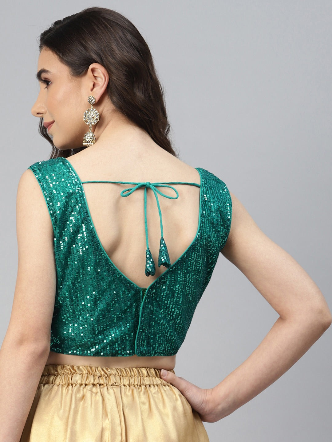 Women Teal Green Sequined Padded Saree Blouse