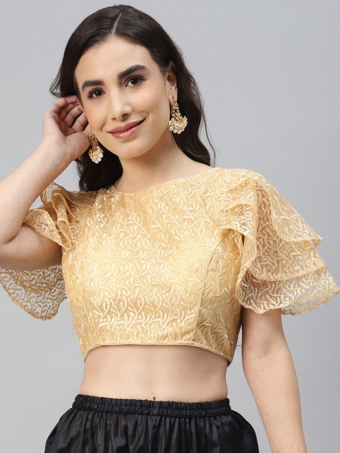 Women Golden Sequined Padded Saree Blouse