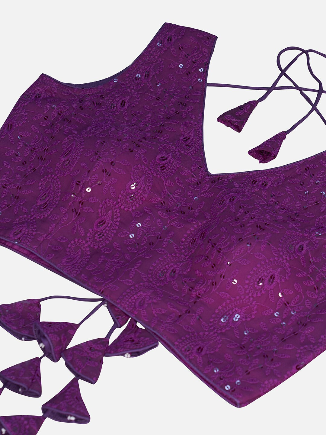 Purple Embroidered Georgette Chikankari Saree Blouse For Women