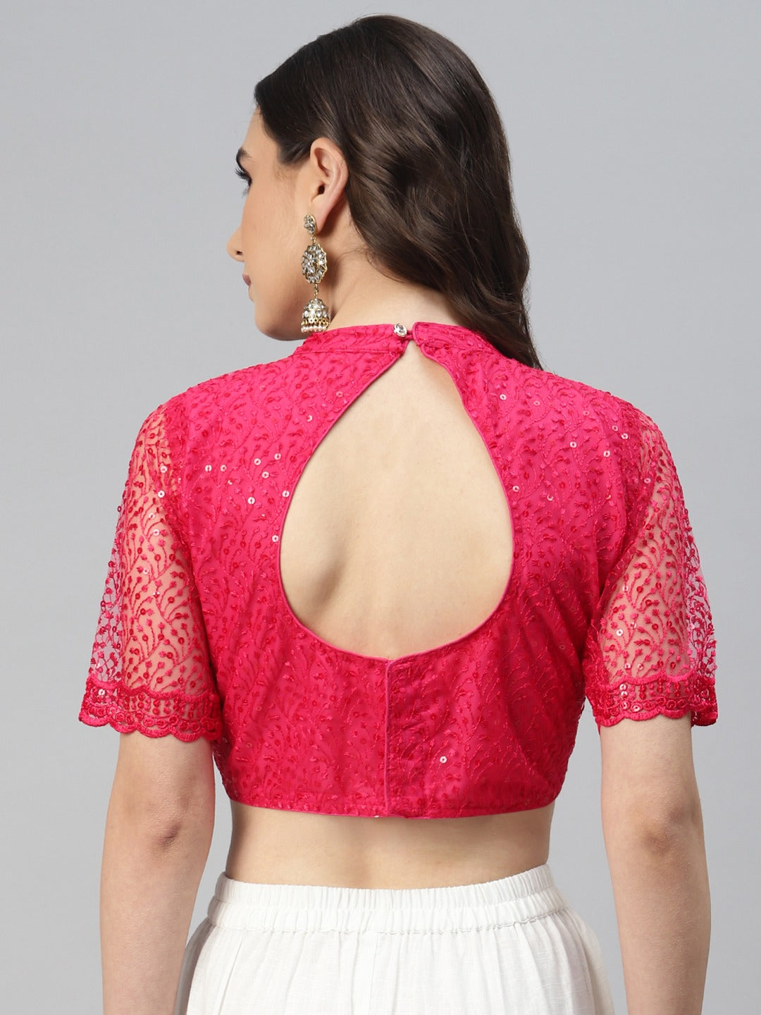 Women Fuchsia Pink Sequined Padded Saree Blouse