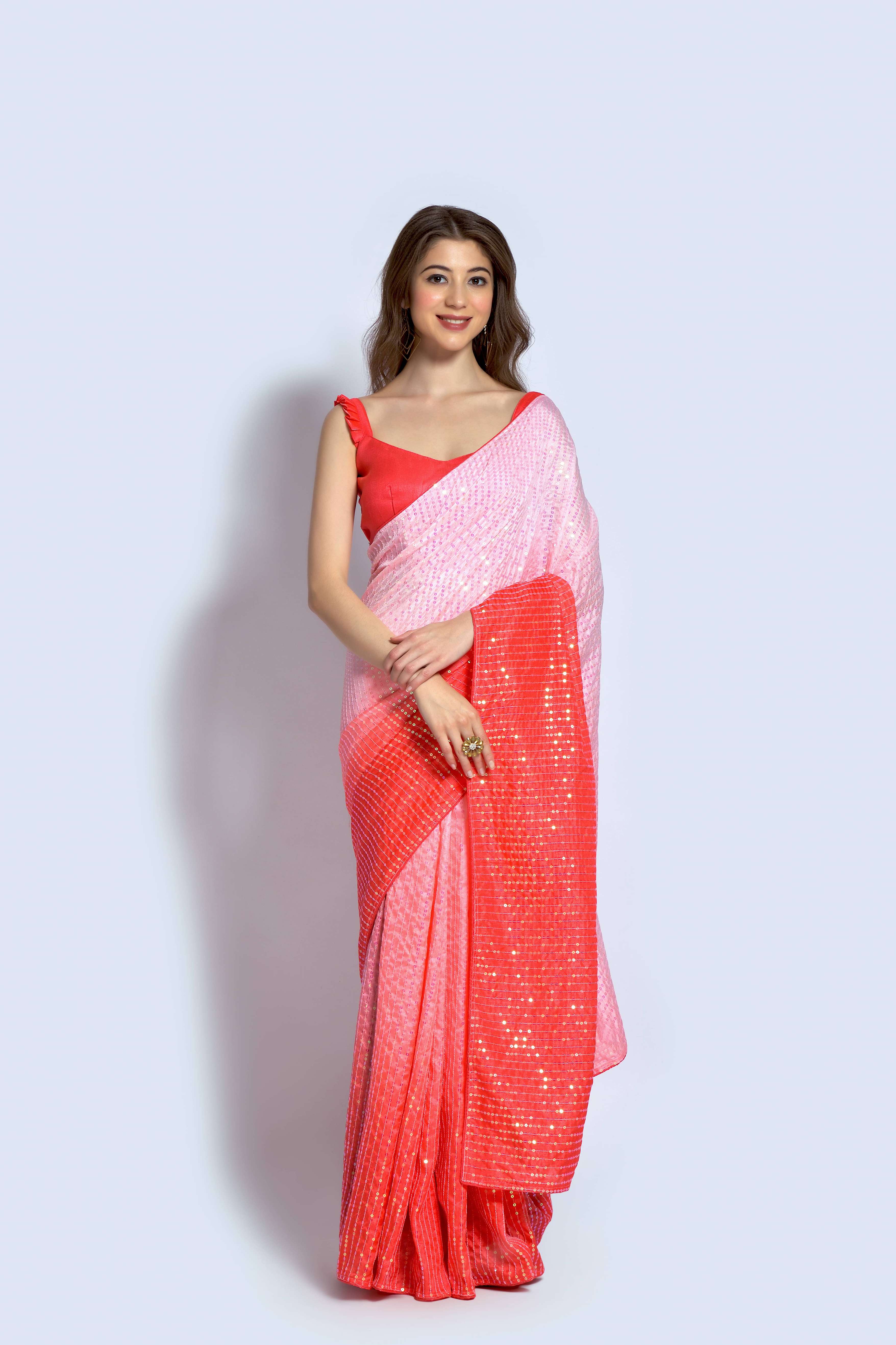 Beautiful Sequance Embroidery Red Saree For Women