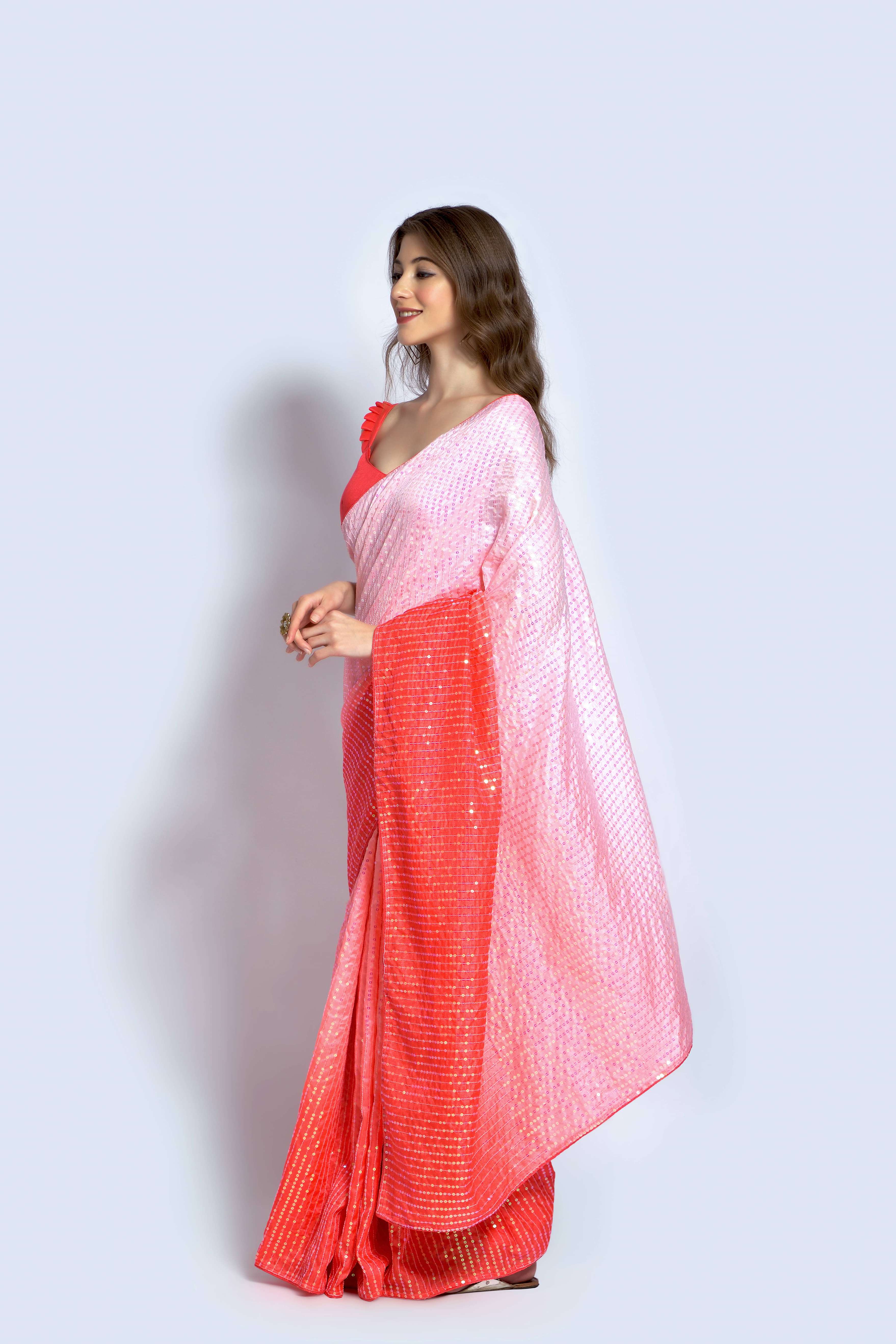 Beautiful Sequance Embroidery Red Saree For Women