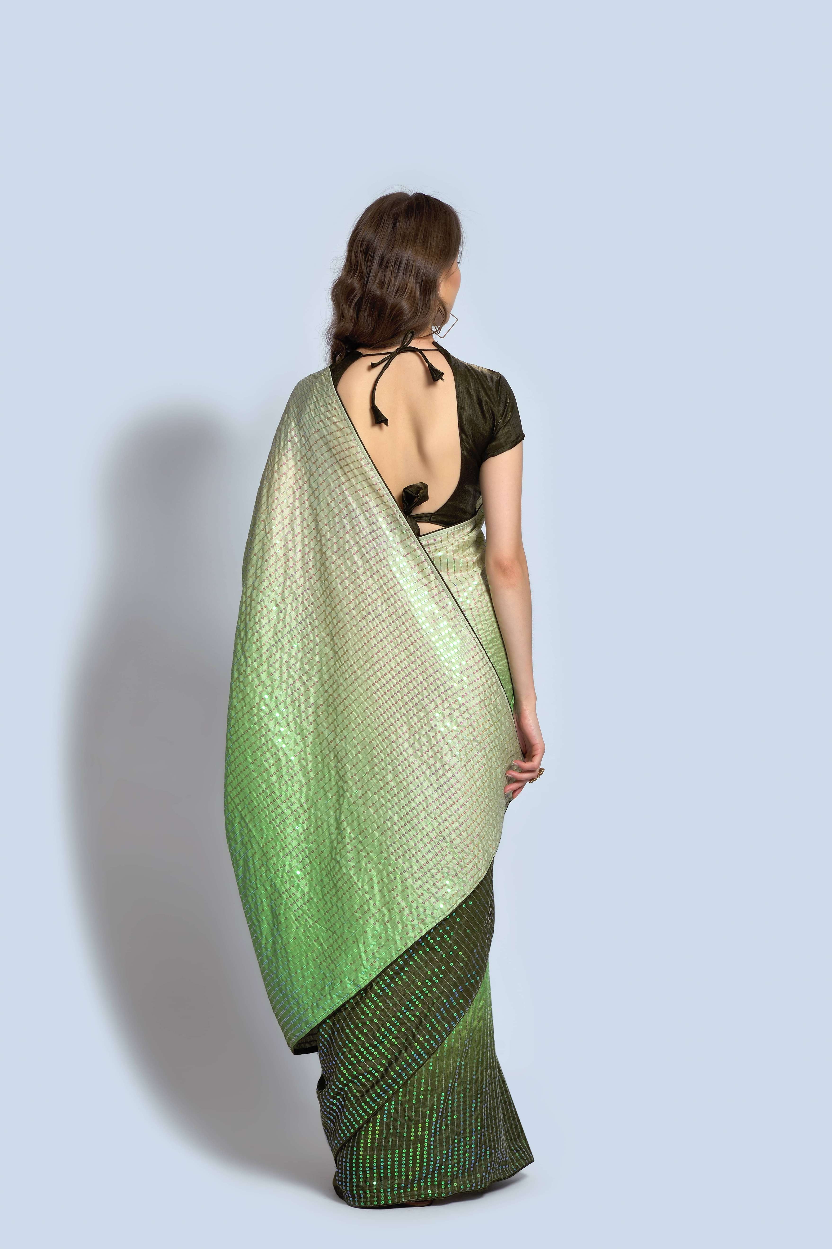 Beautiful Sequance Embroidery Green Saree For Women